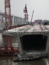 Construction concrete worker post tension bridge
