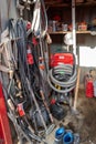 in a construction container there are various tools and work equipment