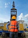construction control engineer Cranes the construction site area industry machine of drilling piles Royalty Free Stock Photo