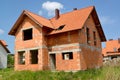 Construction of a cottage from red ceramic blocks