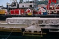 Construction crane afloat in the port of Monaco