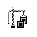 Construction crane black icon, vector sign on isolated background. Construction crane concept symbol, illustration Royalty Free Stock Photo