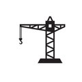Construction crane - black icon on white background vector illustration. Building concept sign. Royalty Free Stock Photo