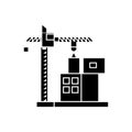 Construction crane building black icon concept. Construction crane building vector sign, symbol, illustration. Royalty Free Stock Photo