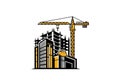 Construction crane building tall high rise skyscraper underway development project Royalty Free Stock Photo
