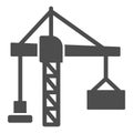 Construction crane with a container solid icon, hoisting machines concept, harbor lifter sign on white background Royalty Free Stock Photo