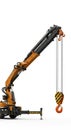 A construction crane with an extended arm and large hook. The arm is orange with Royalty Free Stock Photo