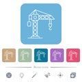 Construction crane flat icons on color rounded square backgrounds