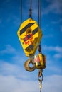 Crane hoist and hook with wire rope sling for lifting. Royalty Free Stock Photo