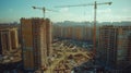 Construction crane on Housing. Construction site with buildings under construction. Tower cranes in action Royalty Free Stock Photo