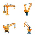 Construction crane icons set cartoon vector. Cargo construction and rail crane
