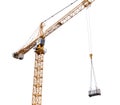 Construction crane lifting cargo isolated on withe background Royalty Free Stock Photo