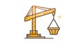 Yellow Construction Crane Lifting Heavy Load, Industrial Machinery Icon Royalty Free Stock Photo