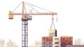 Construction crane lifting building blocks against a cityscape background Royalty Free Stock Photo