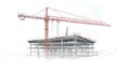 Construction Site Blueprint with Crane - Architectural Design Royalty Free Stock Photo