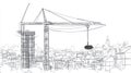 Construction Crane Building Cityscape Sketch Royalty Free Stock Photo
