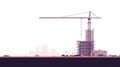 Construction crane and building framework with cityscape silhouette in background. Royalty Free Stock Photo