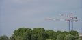 Construction crane towering above the trees, city and nature Royalty Free Stock Photo