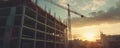 Construction Site Building Crane Sunset Sky Urban Development Royalty Free Stock Photo
