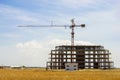 Construction crane and unfinished building