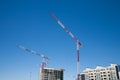 Construction cranes above buildings