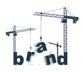 Construction cranes build Brand word vector concept design, conceptual illustration with lettering allegory in progress