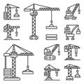 Construction Cranes Icons Set on White Background. Vector Royalty Free Stock Photo
