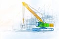 Construction cranes lifting cargo in urban and industrial settings, modern engineering visuals. Royalty Free Stock Photo