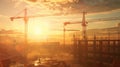 The construction cranes at sunset.AI generated image Royalty Free Stock Photo