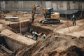 A Construction Crew Excavating a Foundation in a Construction Site Royalty Free Stock Photo