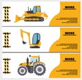 Construction Crew Vehicles machinery building truck industry equipment vector illustration. Build tractor architecture digger Royalty Free Stock Photo