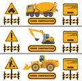 Construction Crew Vehicles machinery building truck industry equipment vector illustration. Build tractor architecture digger Royalty Free Stock Photo