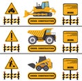 Construction Crew Vehicles machinery building truck industry equipment vector illustration. Build tractor architecture digger Royalty Free Stock Photo