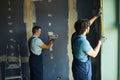 Construction Crew Working in Apartment Royalty Free Stock Photo