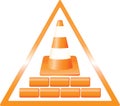 Construction danger sign with bricks Royalty Free Stock Photo