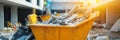 Construction Debris in Dumpster After Demolition Broken Asphalt, Concrete, and Boards Collection Royalty Free Stock Photo