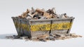 Construction Debris In Industrial Dumpster On White Background. Waste Management And Recycling In Construction Industry Royalty Free Stock Photo
