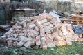 Construction debris, reconstruction works. Waste collection and recycling. Brick stack Royalty Free Stock Photo