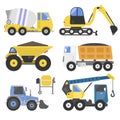 Construction delivery truck transportation vehicle mover road machine equipment vector.