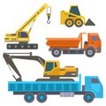 Construction delivery truck vector transportation vehicle construct and road trucking machine equipment large platform