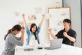 Construction design concept, Architects team raising arms to celebrate after successfully project Royalty Free Stock Photo