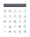 Construction design line icons collection. Building planning, Structural drafting, Architectural blueprint, Engineering