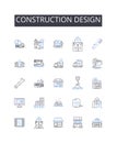 Construction design line icons collection. Building planning, Structural drafting, Architectural blueprint, Engineering