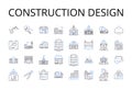 Construction design line icons collection. Building planning, Structural drafting, Architectural blueprint, Engineering