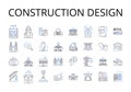 Construction design line icons collection. Building planning, Structural drafting, Architectural blueprint, Engineering