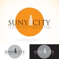 Construction development building company, vector logo design mock up template set. abstract concept skyscraper icon, sun Royalty Free Stock Photo