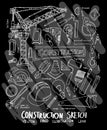 Construction doodle illustration wallpaper background line sketch style set on chalkboard eps10 Royalty Free Stock Photo