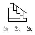 Construction, Down, Home, Stair Bold and thin black line icon set