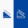 Construction, Down, Home, Stair Line and Glyph Solid icon Blue banner Line and Glyph Solid icon Blue banner