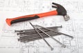 Construction drafts and tools background Royalty Free Stock Photo